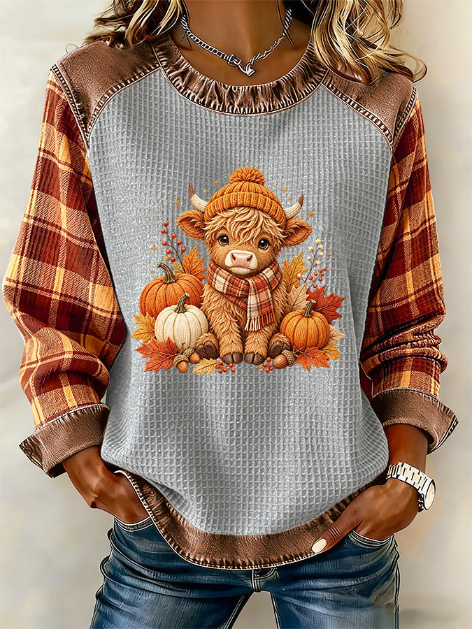 Women'S Highland Cow Printed Casual Long Sleeve Top