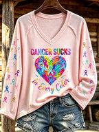 Women'S Cancer Sucks In All Color Printed Long Sleeve T-Shirt