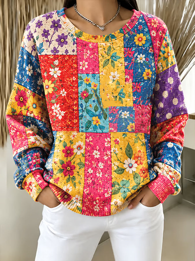 Women'S Floral Print Round Neck Sportswear