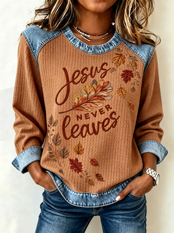 Women's Retro Fall for Jesus He Never Leaves Print Hoodie