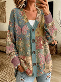 Women's Butterfly and Floral-Themed Vintage Patchwork Knit Cardigan