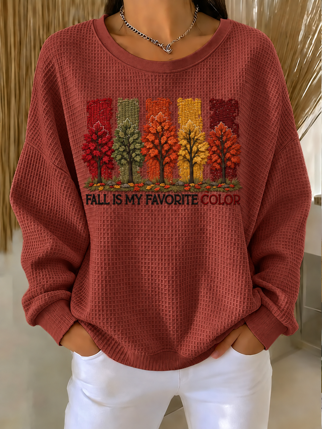 Women'S Autumn Season Waffle Sweatshirt