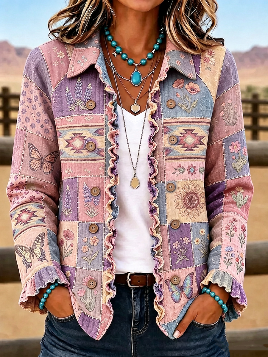 Women'S Butterfly Patterned Casual Western Style Jacket