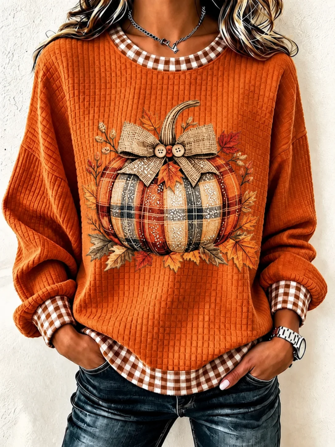 Women Plaid Crew Neck Casual Spring/Fall Long Sleeve Sweatshirt