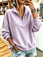 Women's Casual Stand Collar Plain Sweatshirt