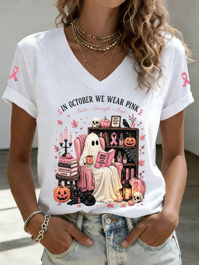 Women'S In October We Wear Pink Print T-Shirt