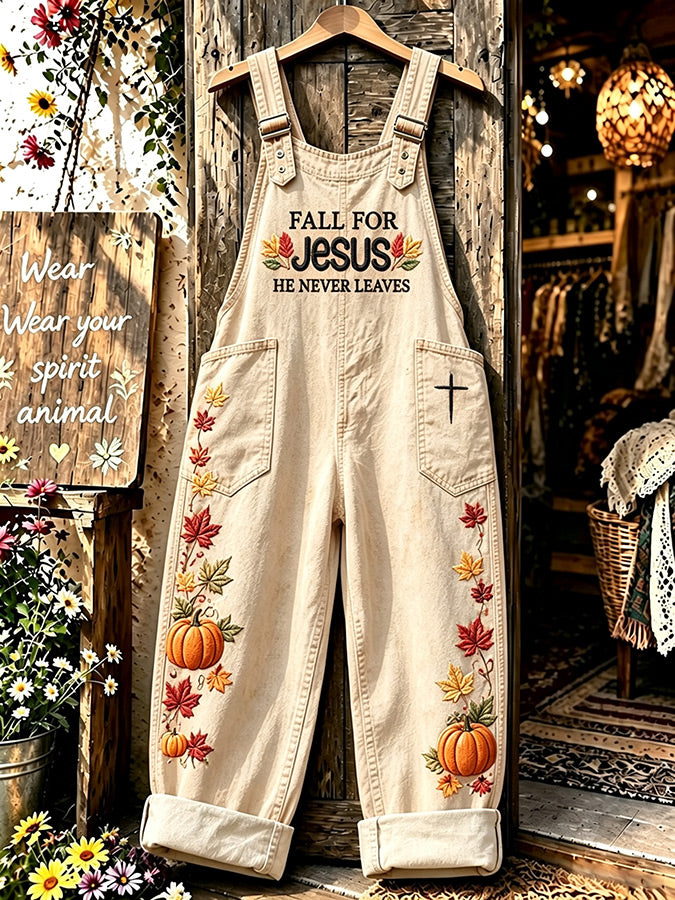 Women's Retro Autumn Plaid Cross Print Overalls