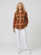 Women's Autumn Casual Orange Plaid Printed Button-down Shirt