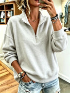 Women's Casual Stand Collar Plain Sweatshirt
