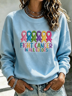 Women'S Casual Cancer Promotion Month Multi Color Round Neck Top