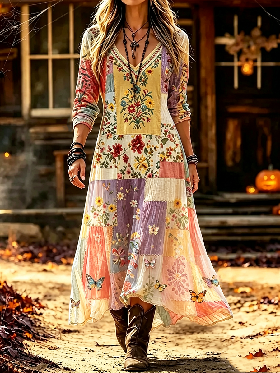 Women'S Butterfly Patterned Casual Dress