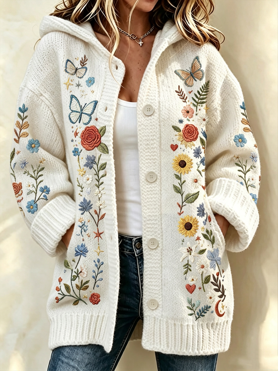 Women'S Butterfly Pattern Casual Sweater Long Cardigan