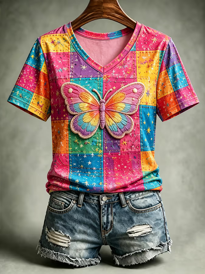 Women'S Country Music Lover Floral Butterfly Art Printed T-Shirt