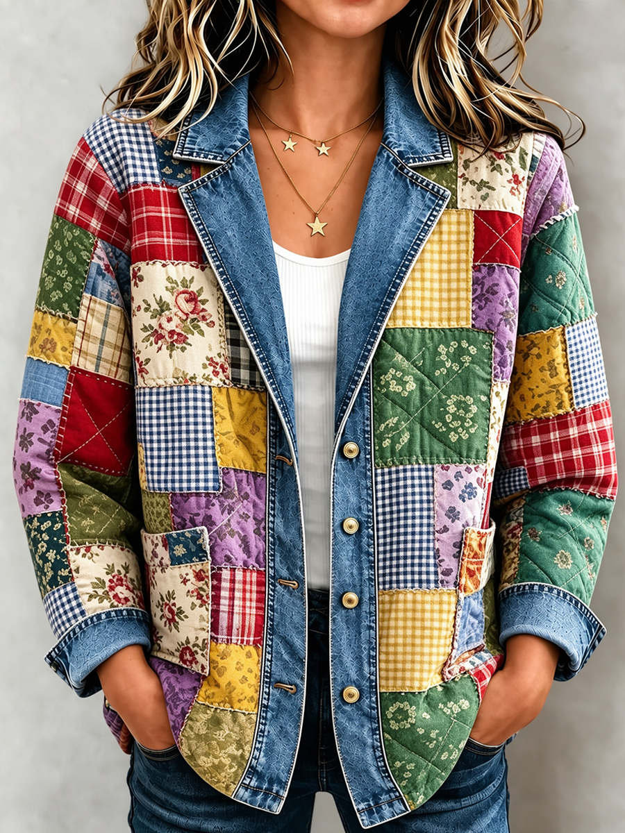 Women's Plant and Flower Patchwork Knitted Cardigan