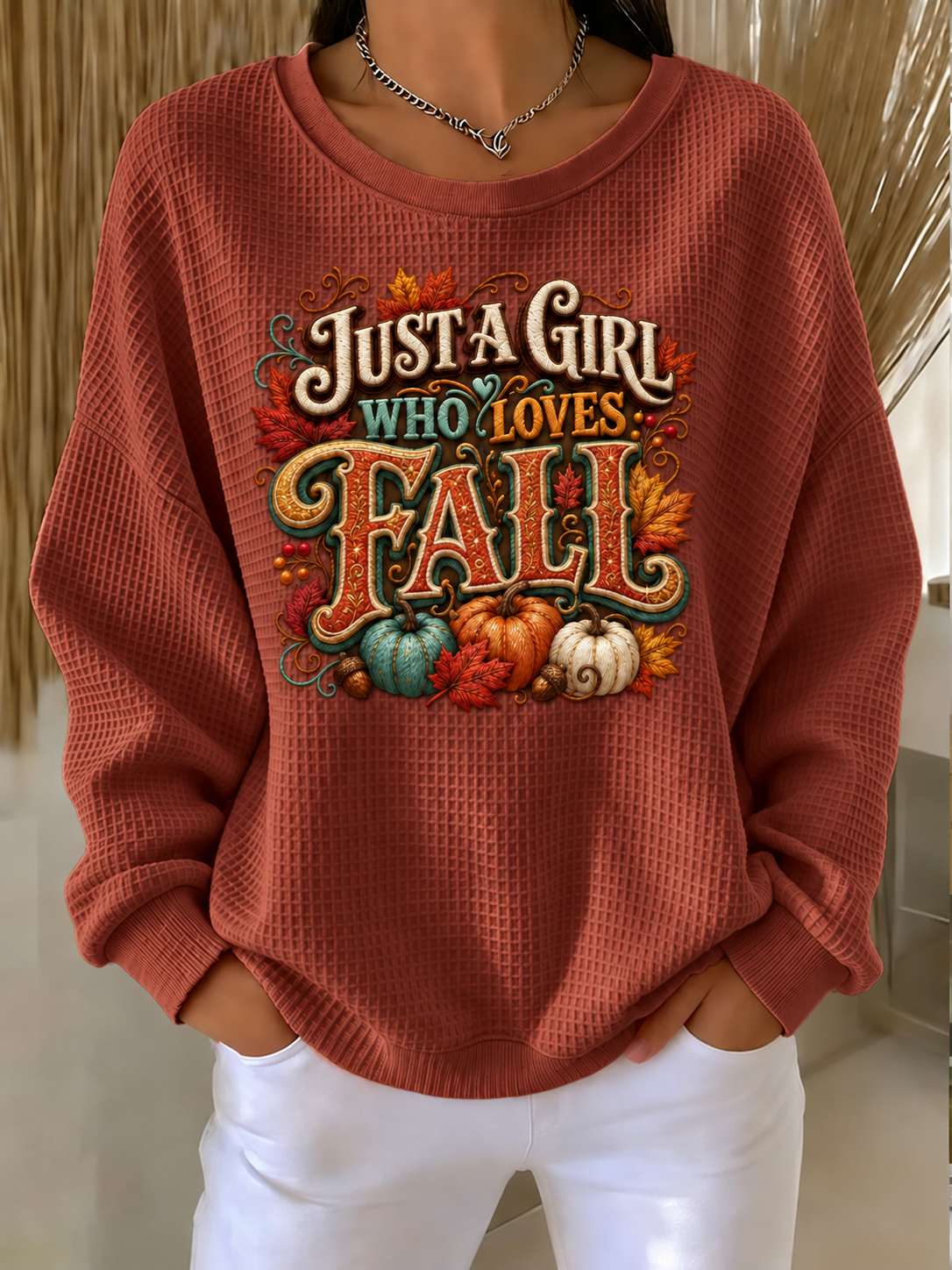 Women'S Autumn Season Waffle Sweatshirt