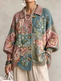 Women's Butterfly and Floral-Themed Vintage Patchwork Sweater