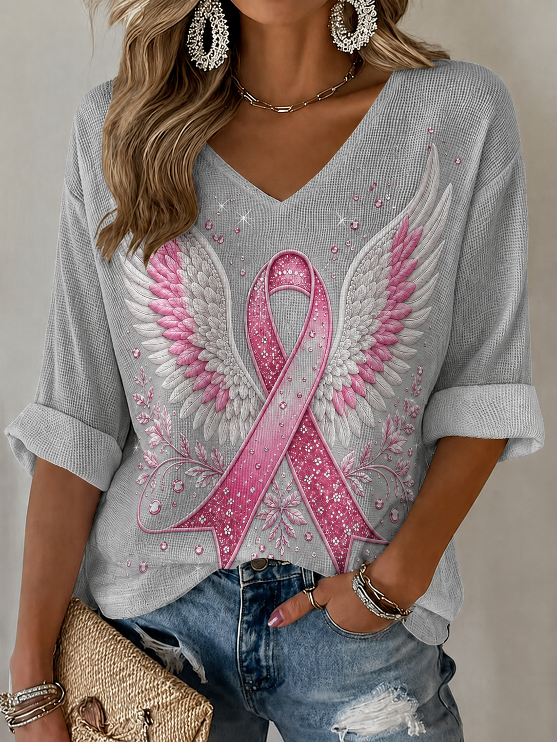 Women'S Breast Cancer Awareness Prevention Printed Casual Top