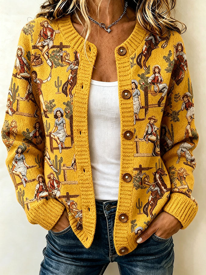 Women's Western Printed Knitted Cardigan