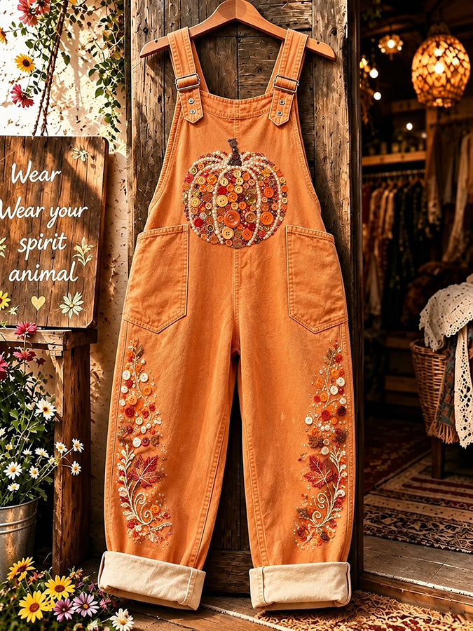 Women'S Retro Autumn Pumpkin Print Workwear